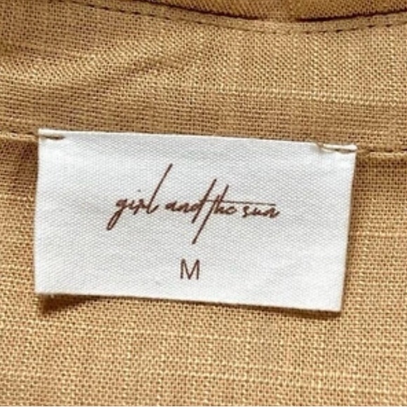 Girl And The Sun Dress Womens Size Medium Tan Linen Button Front Summer Mini - Picture 15 of 16